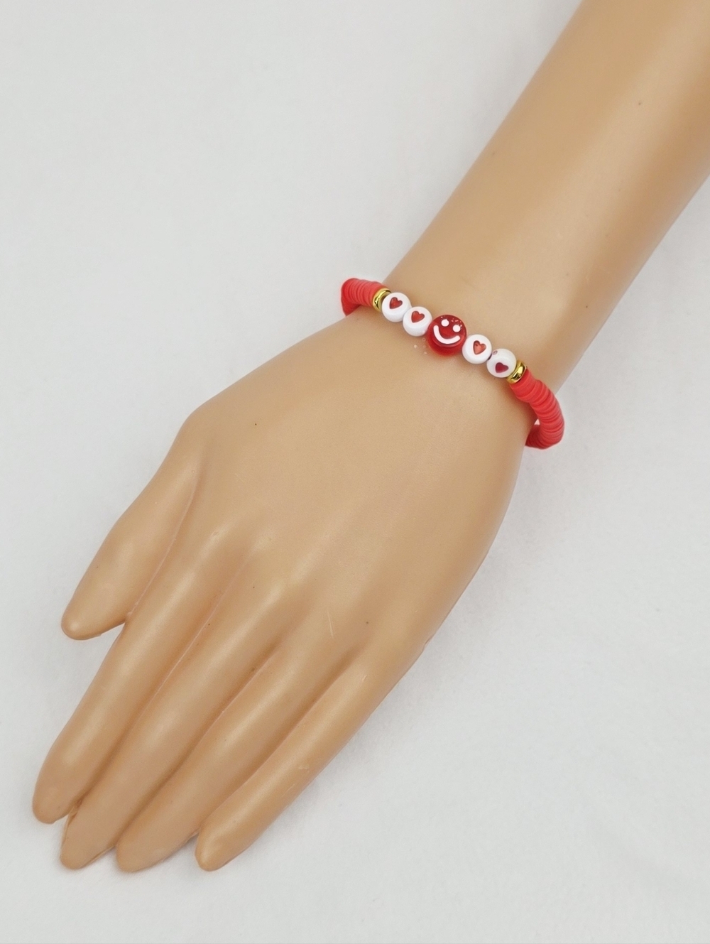 Handmade Clay Bead Smiley Face Heart Bracelet